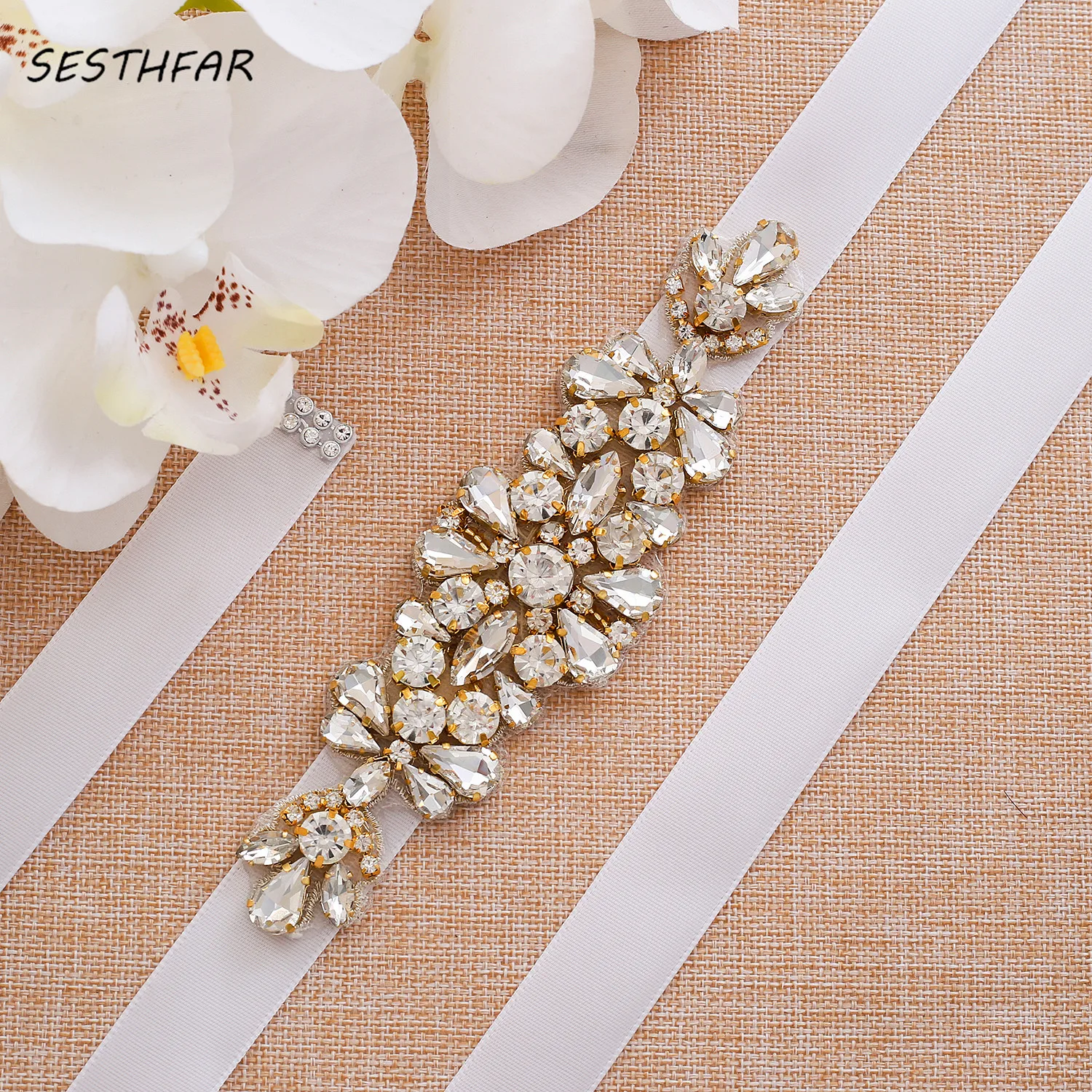 

Wedding Belt Rhinestones Gold Bridal Belt Diamond Beaded Crystal Wedding Sash For Dress Accessories J191G