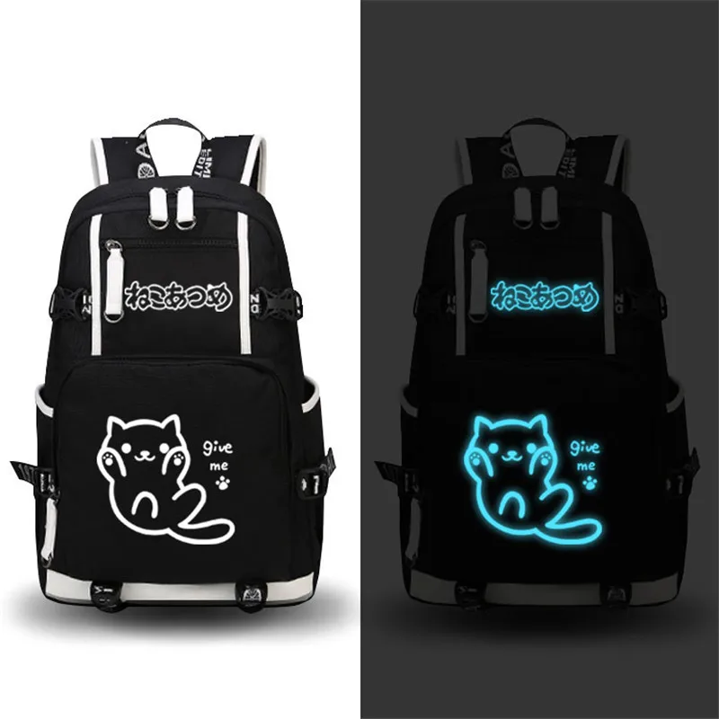 

New Anime Neko Atsume Luminous Backpack Men Shoulder Laptop School Bags Satchel Mochila 17" College Students Bag Bookbag