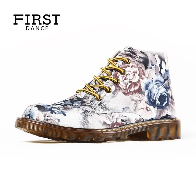 FIRST-DANCE-Women-Oxfords-Dr-Martins-Ladies-Flats-Casual-Luxury-Brand-Shoes-Woman-Boots-Custom-Printed