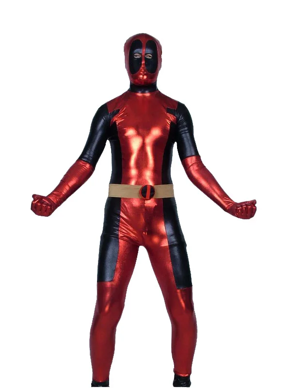 Красный и черный блестящий металлический костюм Дэдпула
