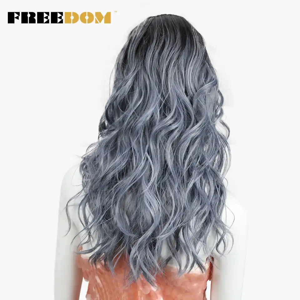 Freedom Lace Front Wigs For Black Women Long Gray Blue Hair