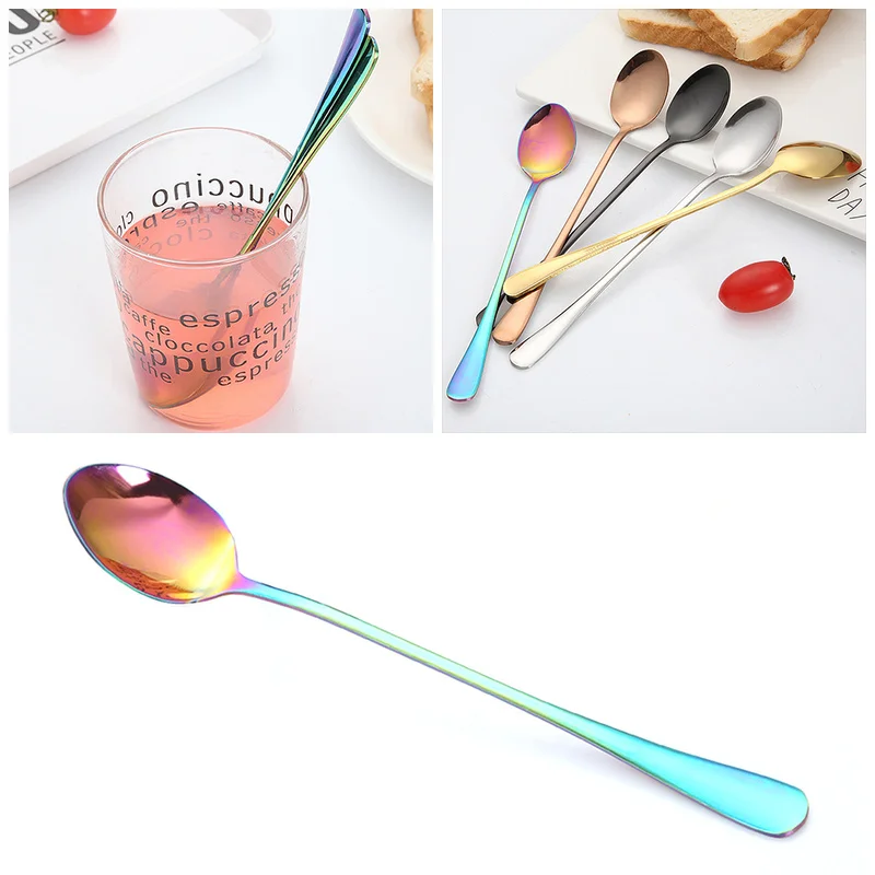 

Stainless Steel Tableware Stirring Spoon Titanium-plated Large Steel Multiple Colour Spoon Mug Coffee Spoon Pointed Long Spoons
