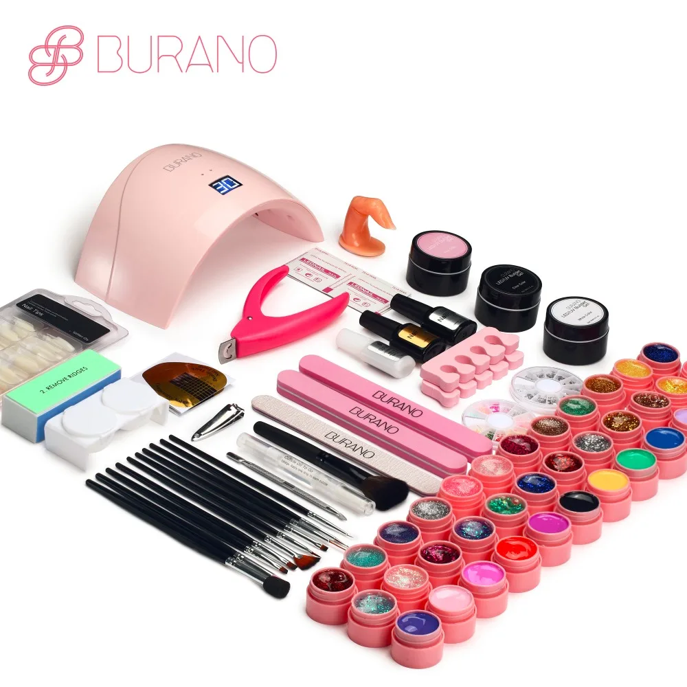 BURANO 24W UV LED Nail lamp dryer 36 color uv led building gel nail remover set brush file kit nail art manicure tools sets &kit