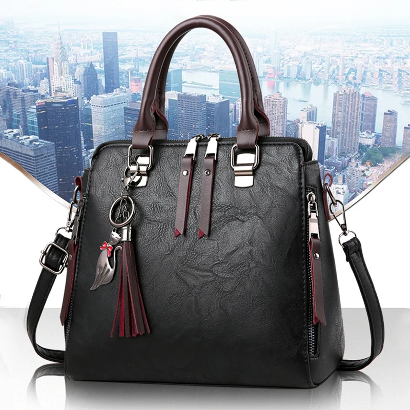 Женская модная сумочка Красивая Дамская сумка через плечо элегантная сумка из искусственной кожи на одно плечо ручные сумки для покупок черная