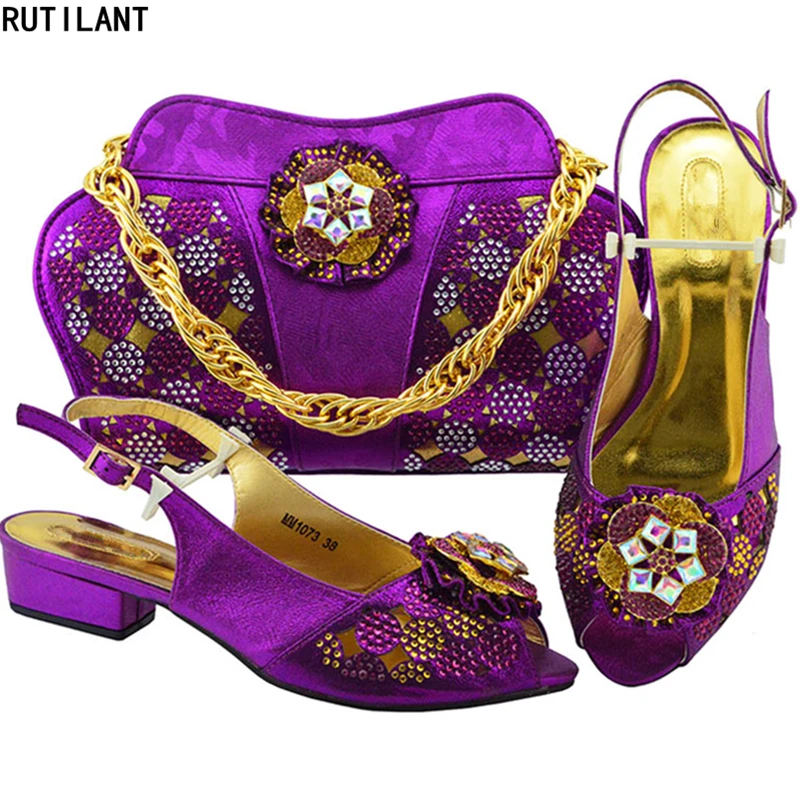 

Latest Italian Matching Shoes and Bag Set for Party Women African Shoes and Bag Sets Decorated with Rhinestone Shoes and Bag Set