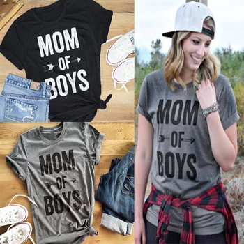

Red Grey Short Sleeve Tee Shirt Lady Shirt T Shirt Women 2019 New Fashion Women Casual Shirt Letter MOM OF BOYS T-shirt