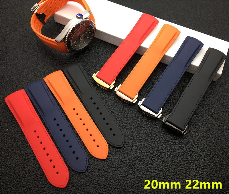 

20mm 22mm Black Blue Waterproof Curved End Silicone Rubber Watch band for Omega strap Seamaster Planet 232 Ocean Bracelet Tools