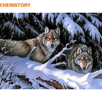 

CHENISTORY Snow Wolf Animals DIY Painting By Numbers Kits Paint On Canvas Acrylic Coloring Paini By Numbers For Home Wall Decor