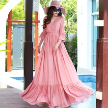 Подгонянное женское летнее осеннее сексуальное розовое шифоновое платье с v-образным вырезом, макси длинное вечернее платье размера плюс, повседневное тонкое платье