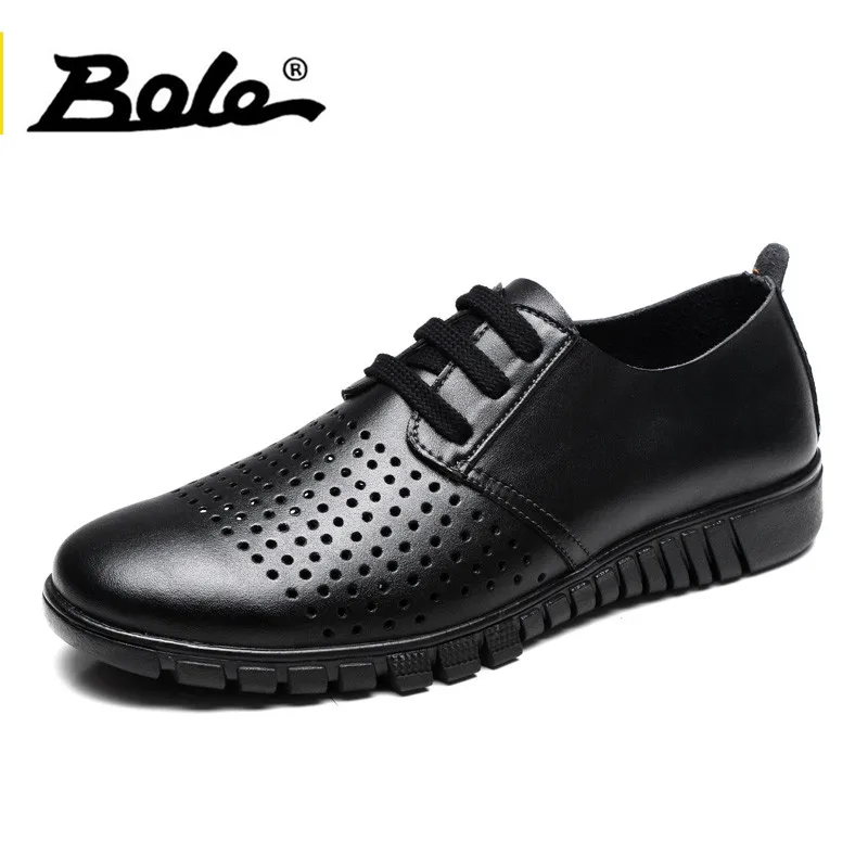 

BOLE Larg Size 36-47 Microfiber Leather Summer Breathable Men Flat Shoes Men Lace Up Light Weight Leather Non-slip Sneakers