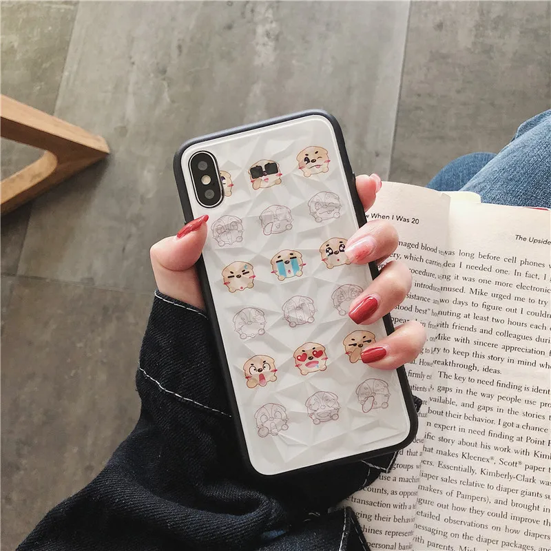 cute cartoon simple animal head portrait white soft shell rhombus phone Case For Apple iphone 6 6s 7 8 Plus X XS XR MAX case |