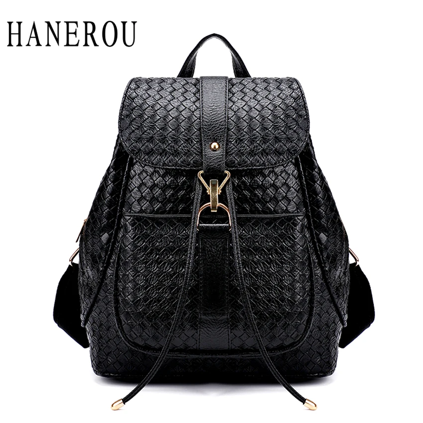 

Fashion Knitting Backpack Women New Belt School Bags For Teenagers High Quality PU Leather Backpack Big Capacity Bolsos Mujer