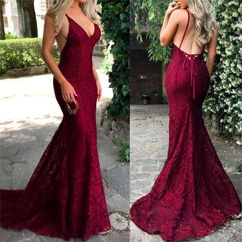 Dress women summer long backless dress Sling V Neck Wedding Dress  Elegant Party Evening Slim  Lace Maxi Dresses vestidos N29 (2)
