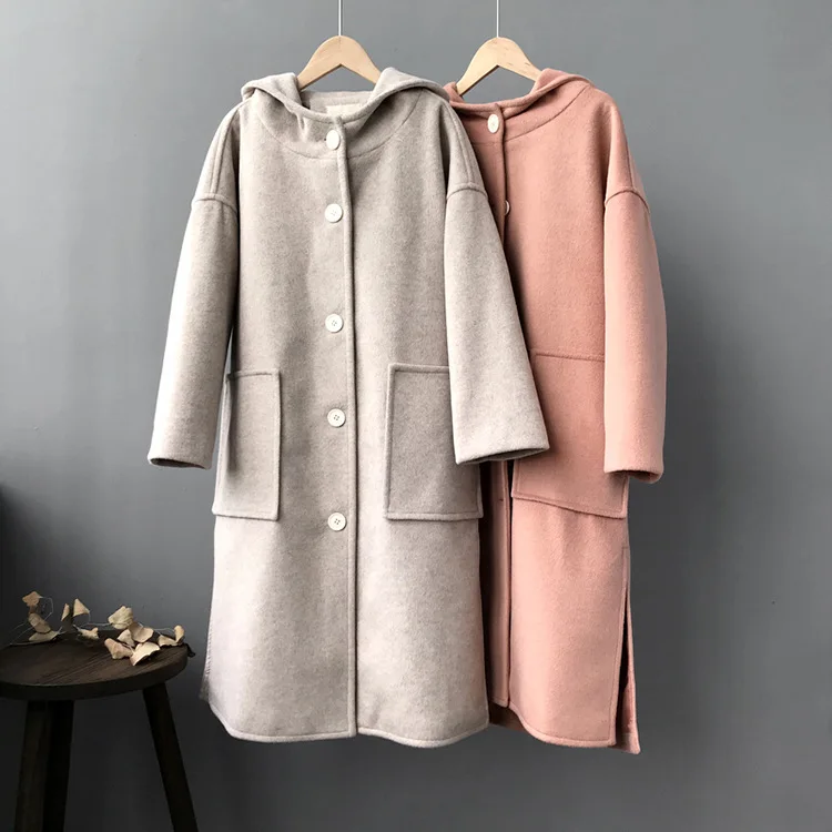 Buy 2018 Winter Autumn Women Woolen Hooded Coats Long