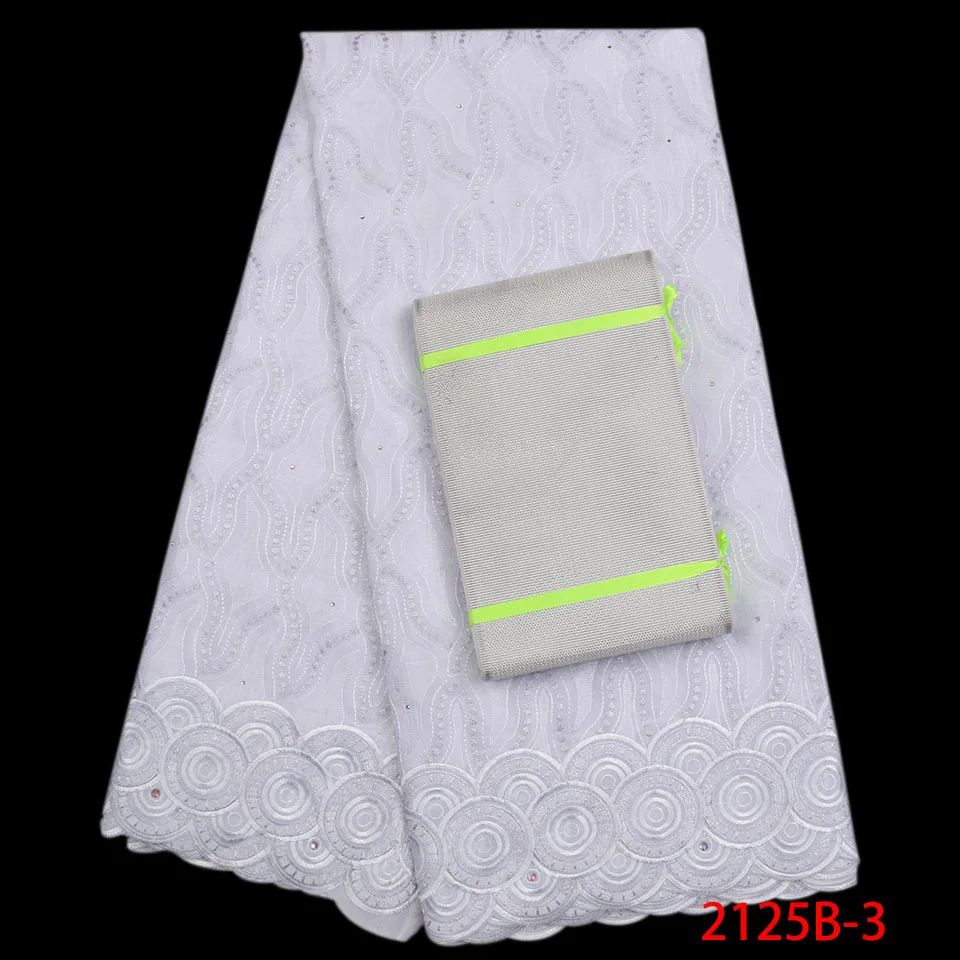 

2018 Hot Selling White Lace Fabrica Swiss Voile Lace In Switzerland With Stones Cotton Lace Aso Oke For Wedding AMY2125B-3