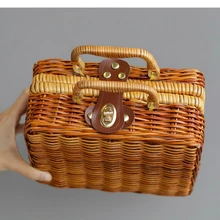 Bolso Vintage de bambú para mujer, bolso de paja, bolso de mano para mujer, bolso de mimbre hecho a mano, Maleta Rural, caja de almacenamiento, tendencia Popular