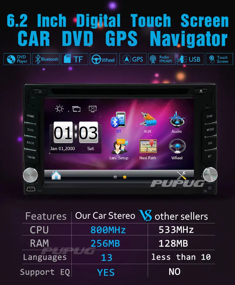 Sale NEW Bluetooth GPS Car Stereo DVD Player With 6.2" Double 2 Din Radio RDS Map+CAM 17