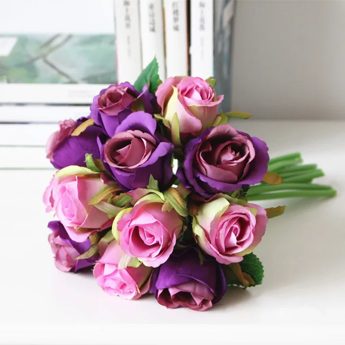 Aliexpress 12pcs Silk Rose Bridal Wedding Bouquets Aliexpress 12pcs Silk Rose Bridal Wedding Bouquets Artificial Bride Bridesmaid Flowers Cream Pink Red Purple Blue From