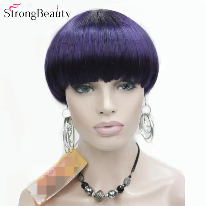 Strongbeauty Short Wigs Women Synthetic Brown Purple Hair Mushroom