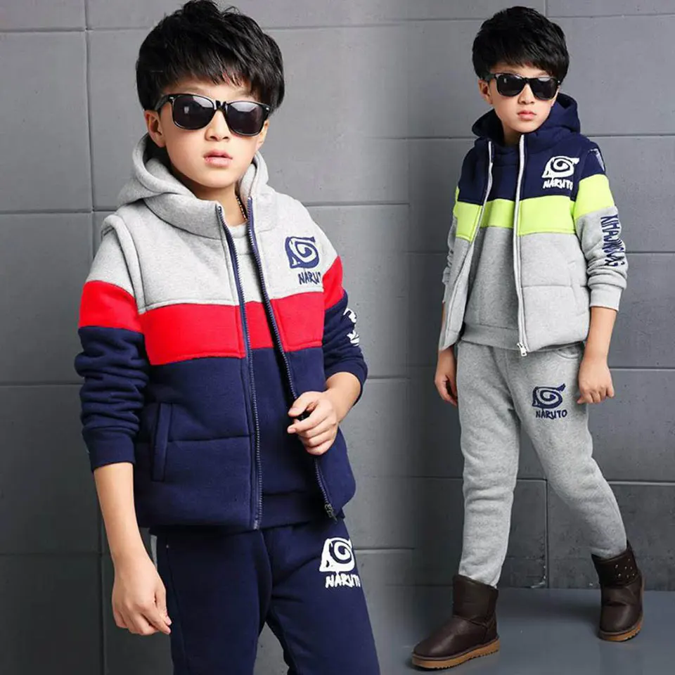 

2018 Spring Baby Boys Clothing Set 3 Pcs Fashion Sets Kids Clothes Hooded Coats Vest Pants Tracksuits Kids Teens Clothes