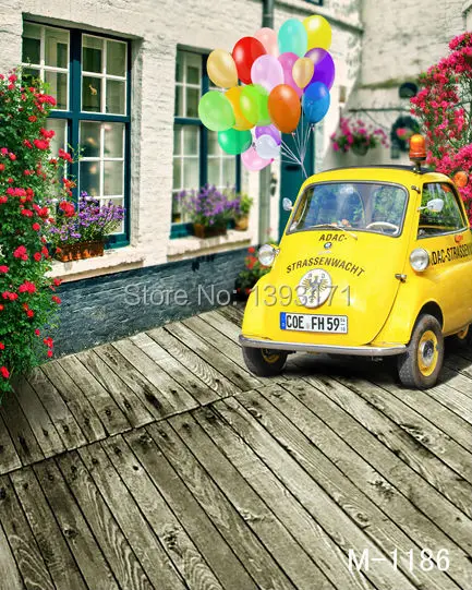 

200CM * 300CM new 2016 vinyl photography backdrops photo studio photographic background hot sale colorful ballon yellow car 1186
