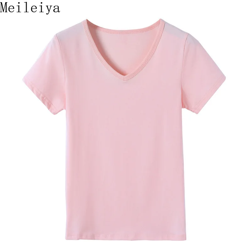 

T Shirt 2019 Spring and Summer Solid Color V-neck Short-sleeved Women's T-shirt