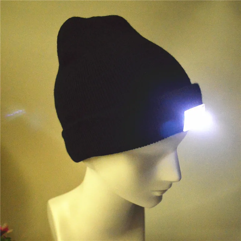 7 Colors Bright Luminous Wool Cap 5 LED Lamp Men Women Adult Black Warm