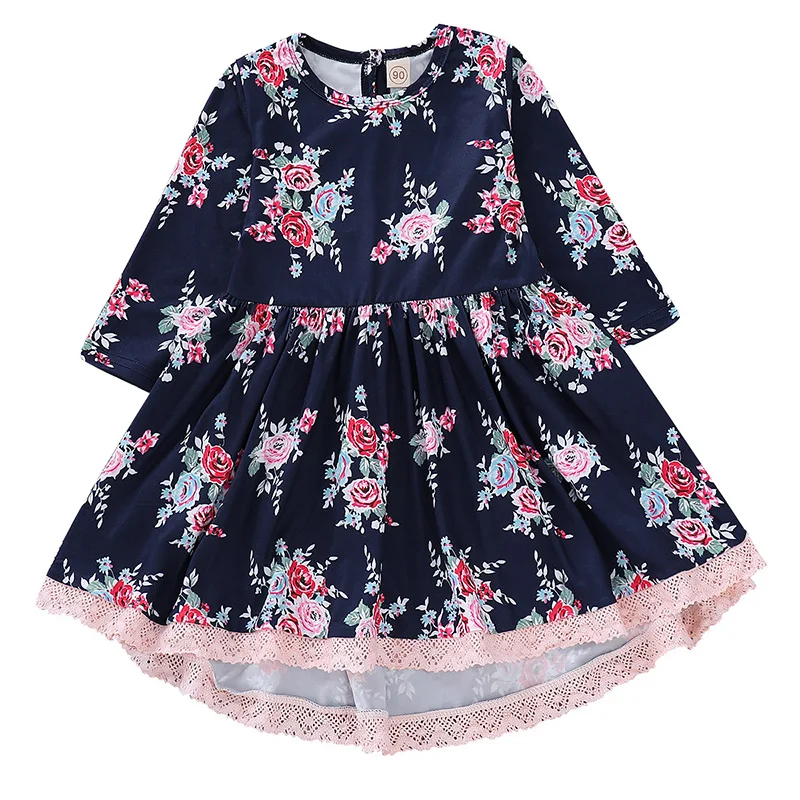

2019 Spring Summer Children's Clothing Baby Girl Princess Dress Lace Long Sleeve Flower Embroidery Design Girls Dress