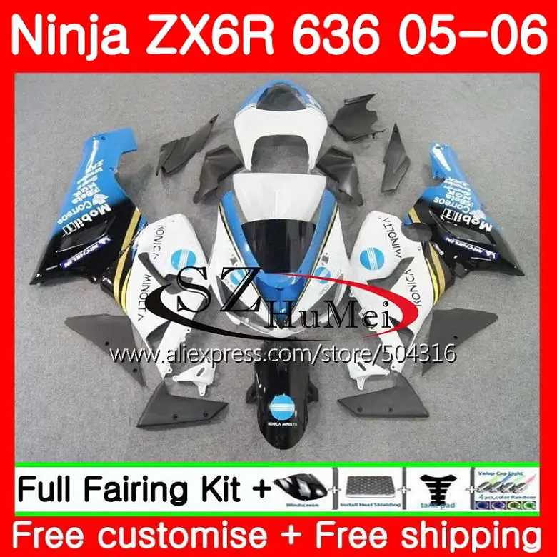 

Body For KAWASAKI white black NINJA 600CC ZX 6R 05-06 ZX-636 ZX636 9SH9 ZX6R 05 06 ZX600 ZX 636 ZX-6R 2005 2006 Fairings kit