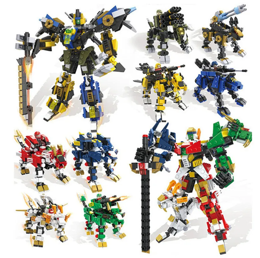 

Hsanhe beast Series mini 2 changes colorful ninja Building Blocks 6 in 1 Set Bricks DIY Educational animal robot Toys #1065pcs