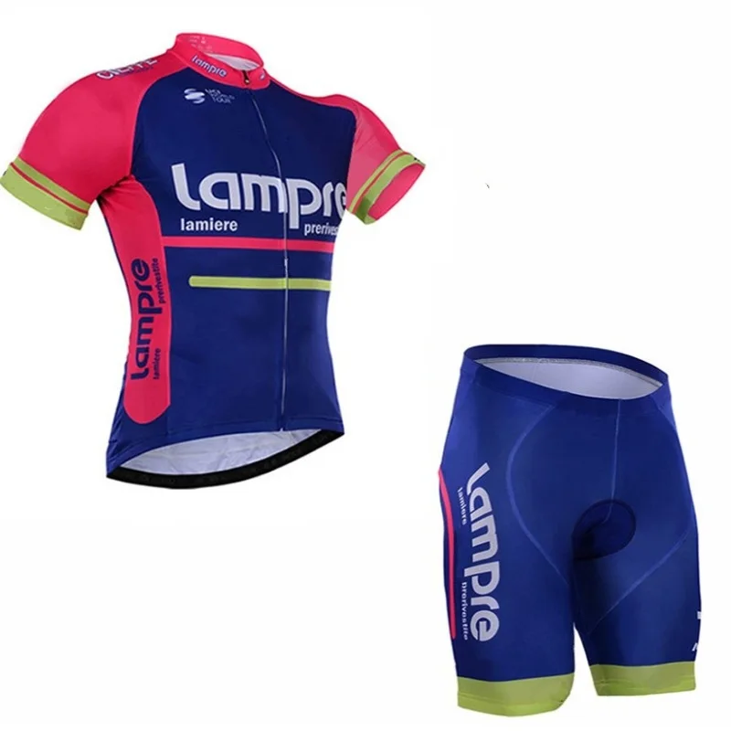 pro team lampre велосипедная футболка, набор, дышащая, летняя, короткий рукав, велосипедная одежда, MTB Ropa Ciclismo, велосипедный Майо, гелевый - Цвет: blue no bib
