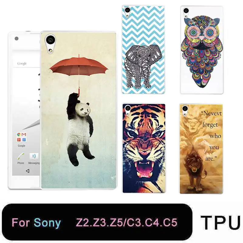 Qmswei ТПУ прозрачный мягкий чехол для телефона sony Z3 Z2 Z5 Z4 роспись животное Лев тигр