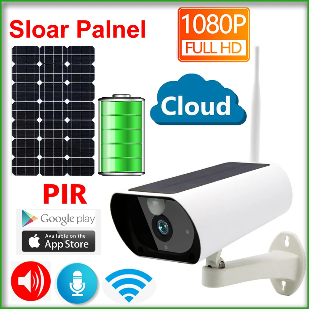 JIENUO панельная батарея 1080P IP камера Wi Fi система видеонаблюдения беспроводная
