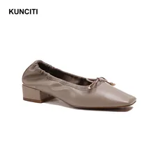 Женская эластичная обувь; водонепроницаемые мокасины из натуральной кожи с квадратным носком; обувь с бантом; женская повседневная обувь высокого качества на плоской подошве; Новейшая модель; F972