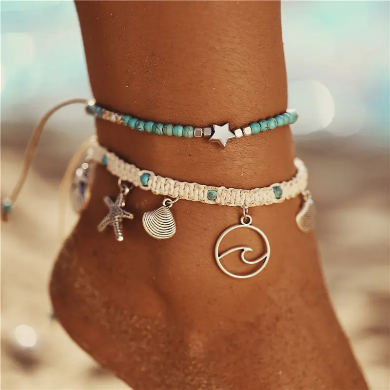 Если вы богемные Морская звезда летние пляжные многослойные украшения для ног браслет для ног для женщин женские модные мужские браслеты ювелирные изделия Новинка