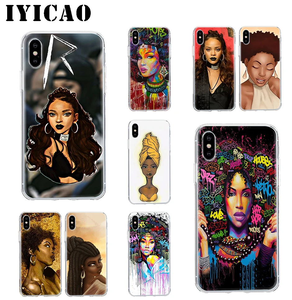 

IYICAO African Black Girl hair art Hard Case Cover Shell for iPhone 4 4s 5 5s Se 6 7 7plus 8 8Plus X XS MAX XR 6s Plus