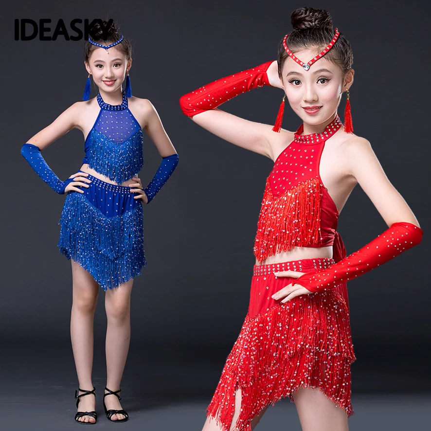 Vestido de baile latino con flecos para niñas, traje profesional de ...