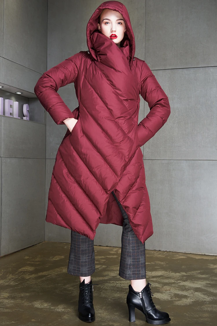 JAZZEVAR Женская куртка зима новая дизайнерская Брендовая женская длинная пуховая куртка с капюшоном повседневная женская пуховая куртка z18003 - Цвет: wine red