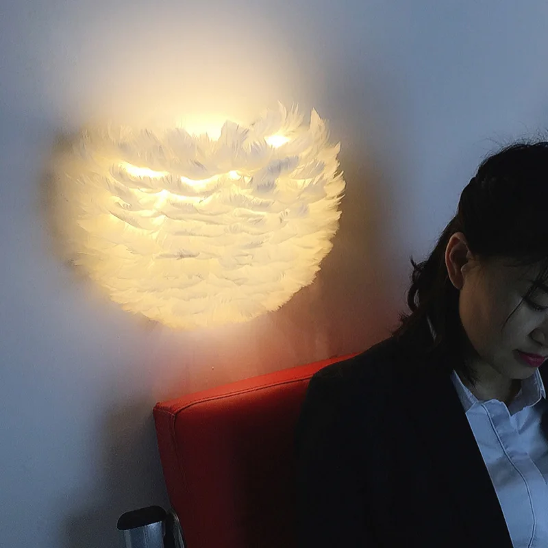 

Feather Led Wall Lamp Goose Feather Art Romance Warmth Porch Bedroom Bedside Lamp Corridor Aisle Decorative Lamps Light Fixtures