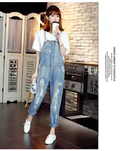 Top Fashion 2016 Summer Blue Color Pure Cotton Casual Women s Hole Ripped Scratched Vintage Overalls