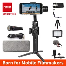 Zhiyun Smooth 4 3 Axis Gimbal Steadicam Стабилизатор для iPhone 11 Pro Max XS X 8 Gopro Hero 5 7 Xiaomi Yi 4k Экшн-камера