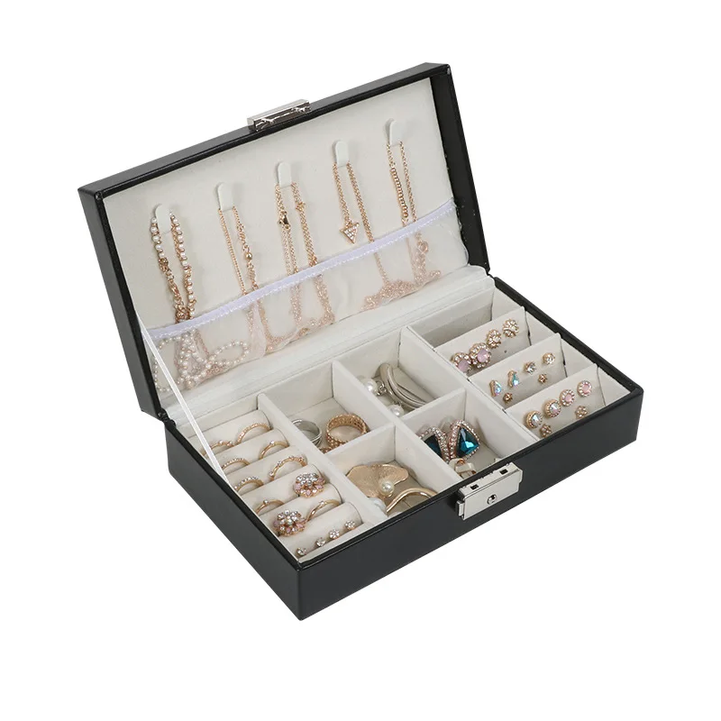 

Multi-function Jewelry Organizer for Women PU Leather Jewelry Display Box with Lock for Earrings Bracelets Necklaces Rings