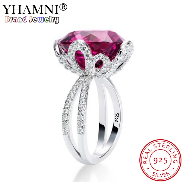 Yhamni Luxury Natural 6 Carat Red Gem Stone Ring Original 925 Solid Yhamni Luxury Natural 6 Carat Red Gem Stone Ring Original 925 Solid Silver Jewelry Fashion Wedding