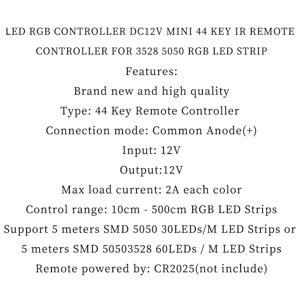 LED RGB Controller DC12V Mini 44/24key IR Remote Control Dimmer for 5050 3528 LED Strip Tape