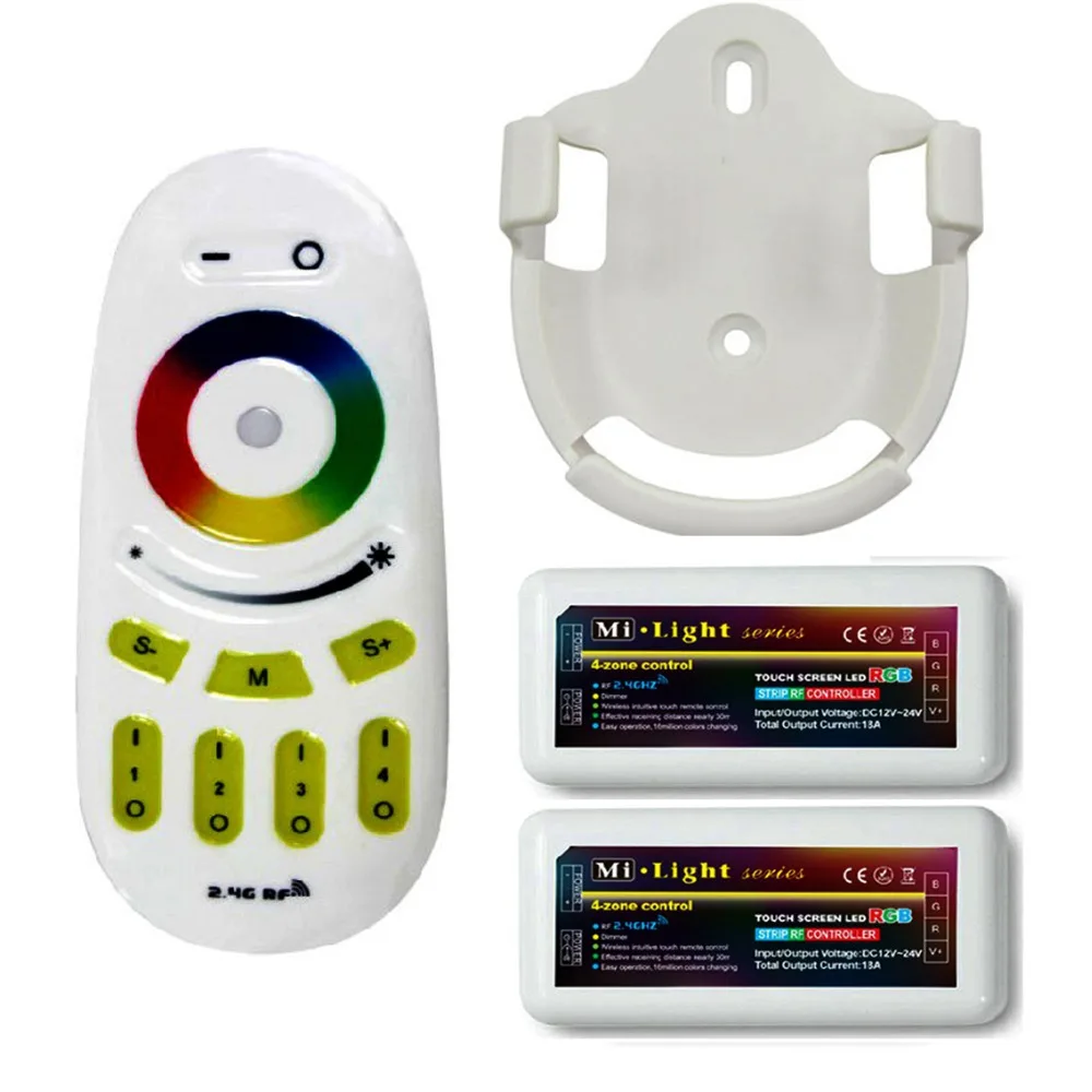 

1x Mi.Light 2.4G RF Touch Remote With Wall Bracket + 2x 4-Zone RGB Controller FOR 5050 3528 RGB LED Strip