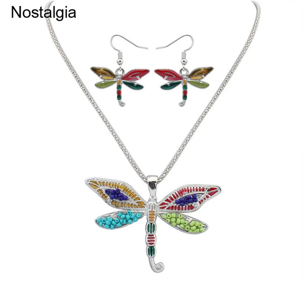 Nostalgia Dragonfly Orecchino Collana Per Le Donne Gioielli Da Sposa Smalto Set Animal Parure Bijoux Femme
