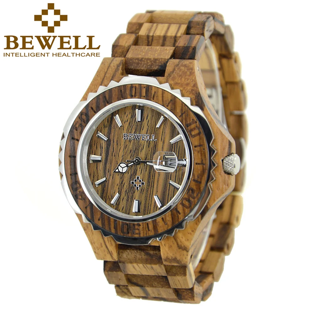 

BEWELL Wood Watch Men Luxury Quartz Analog Calendar Display Boys Watches Waterproof Wristwatch Mens Relogio Masculino Box 100BG