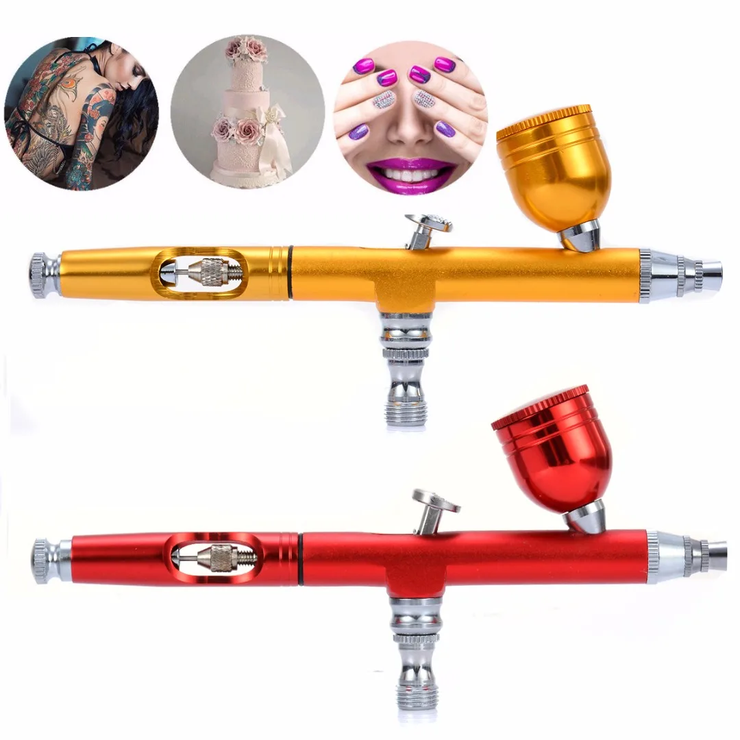 New Red/Gold Metal Airbrush Spray Tool Dual Action Gravity Feed 0.3mm Tool Spray Airbrush Nail Art Paint Tattoo Tool Set