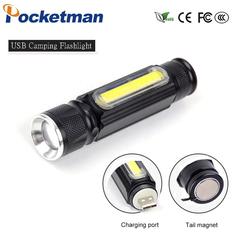 

USB Led Flashlight Magnet Camping Lamp T6+COB Torch Rechargeable Led Lantern 4 Mode Waterproof Zoom 18650 Battery Flashlight