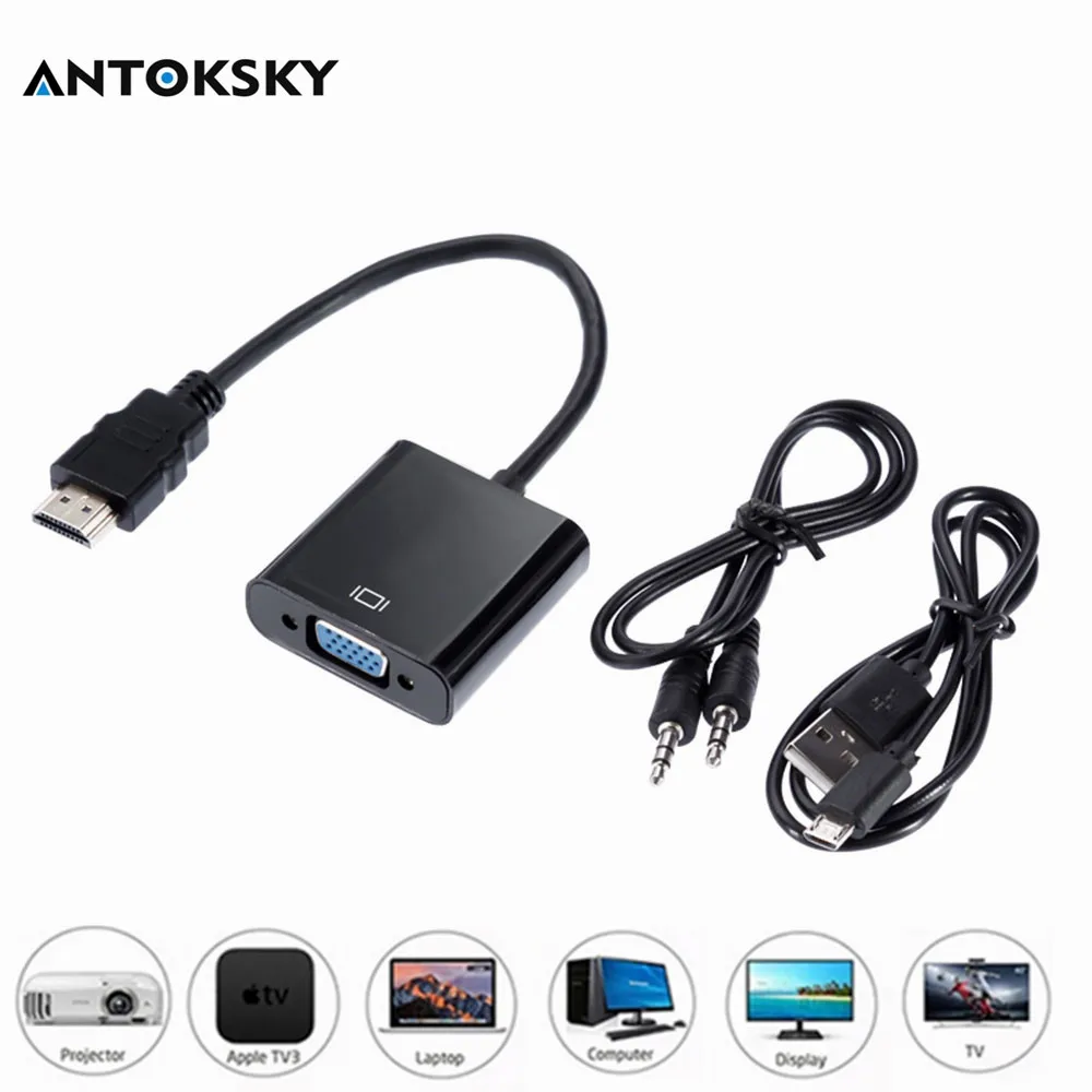 Адаптер Antoksky HDMI-VGA переходник Male-Famale Адаптер конвертера 1080P цифро-аналоговый видео аудио для ПК ноутбука планшета Адаптер Antoksky HDMI-VGA переходник Male-Famale Адаптер конвертера 1080P цифро-аналоговый видео аудио для ПК ноутбука планшета